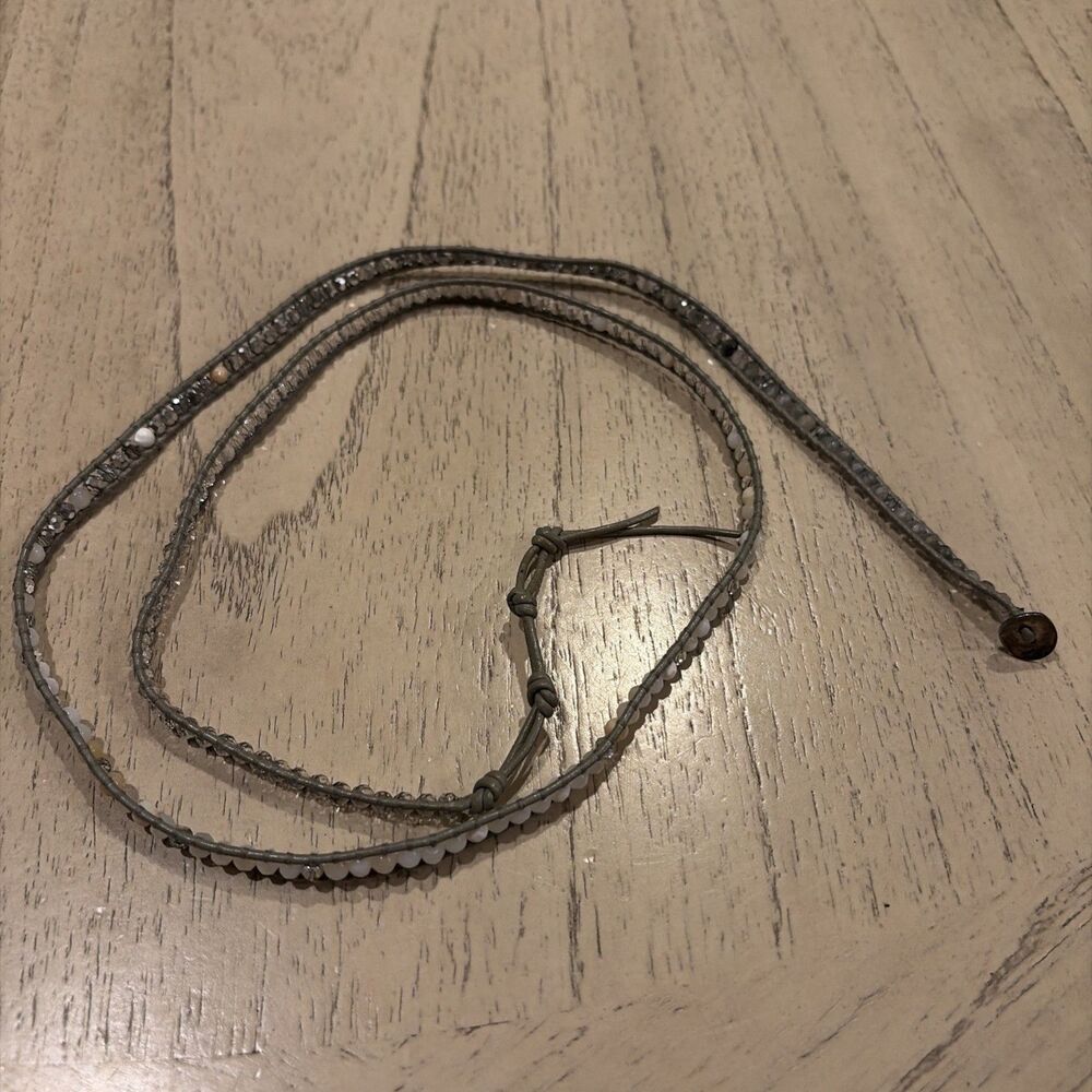 CHAN LUU Woven Silver/White Crystal Long Necklace sterling 925 clasp boho hippie